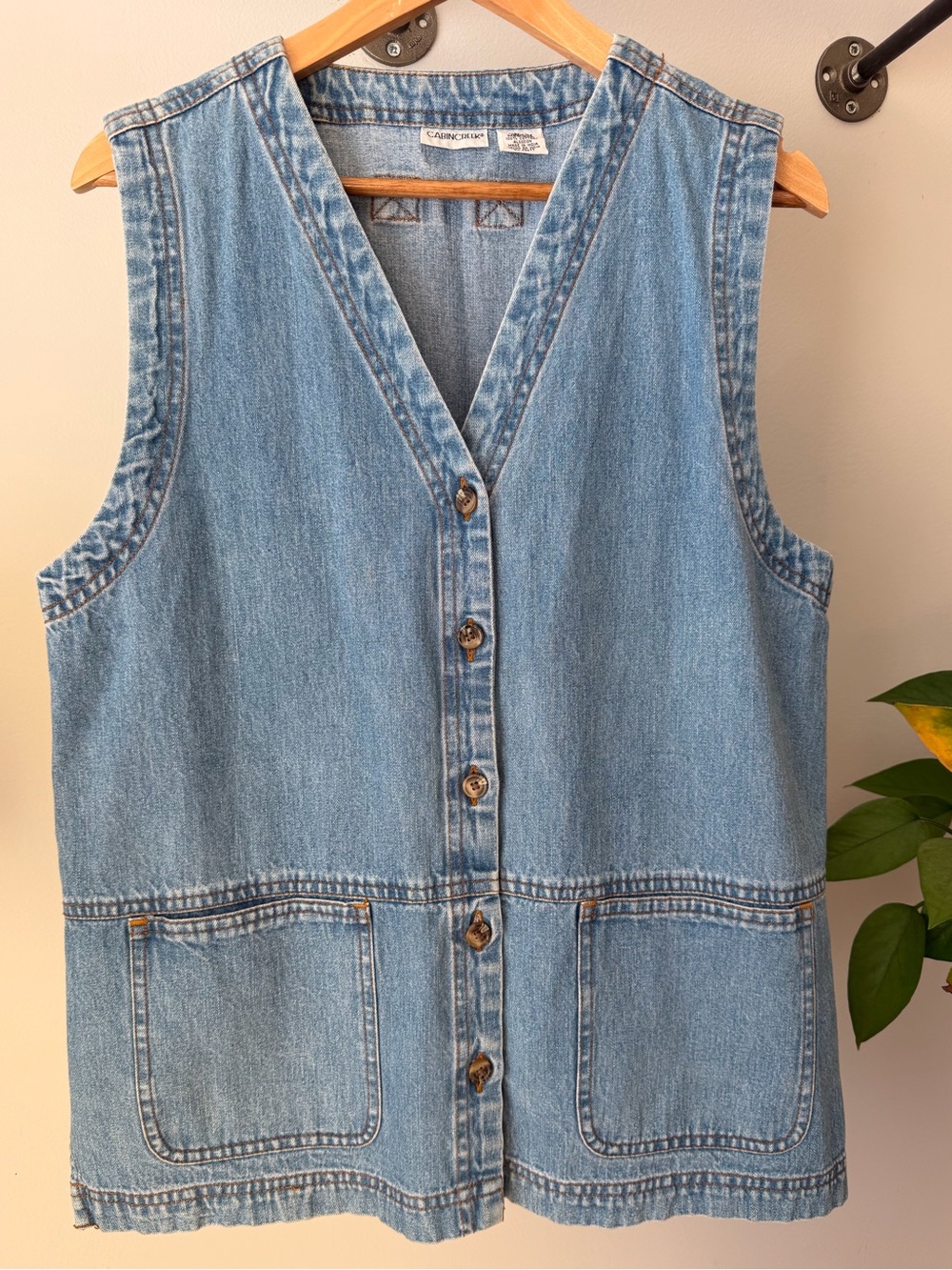Vintage 90’s Cabin Creek Denim Button-Front V-Neck Vest w/ Pockets WMNS Med